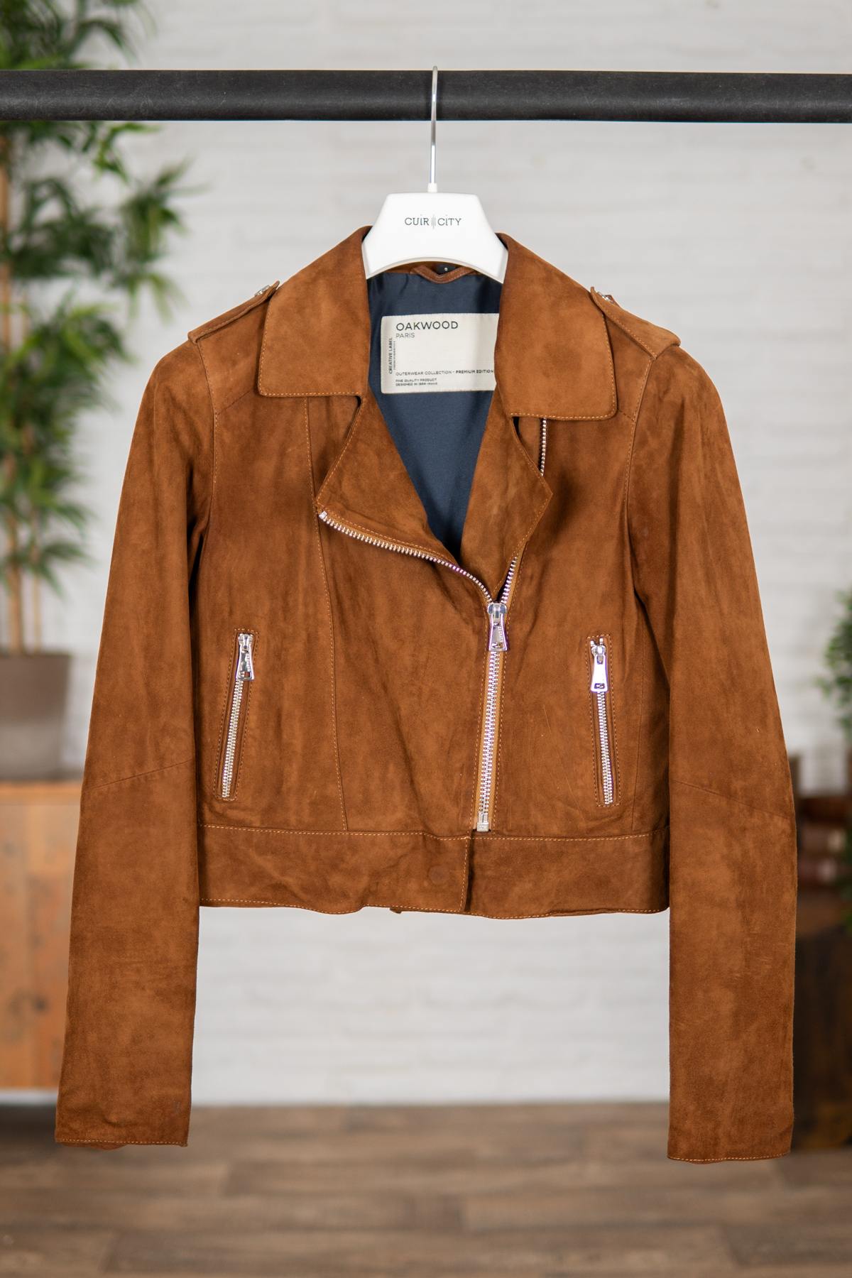 Short Biker Jacket in suede goat leather - Image n°1