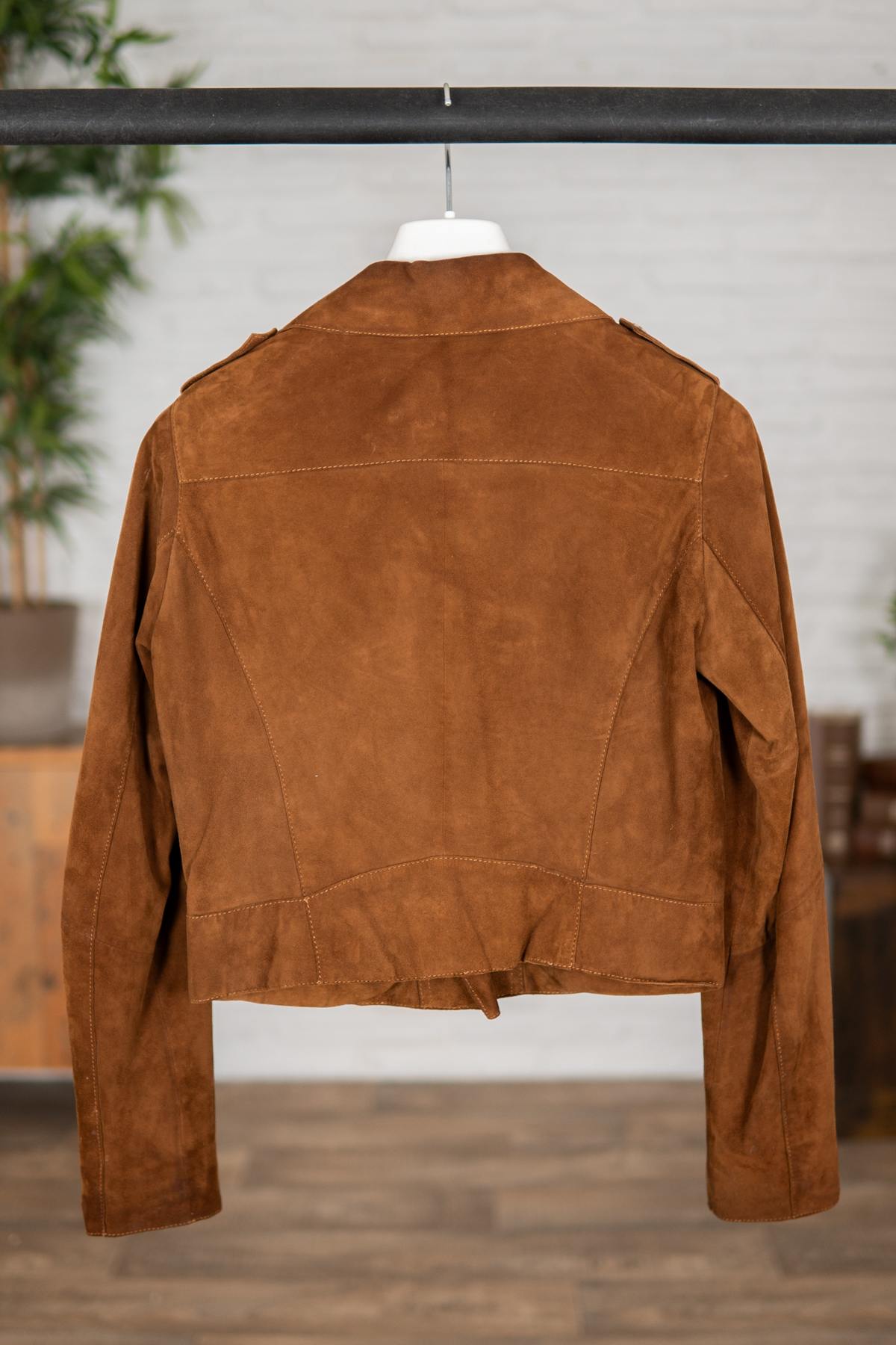 Short Biker Jacket in suede goat leather - Image n°3