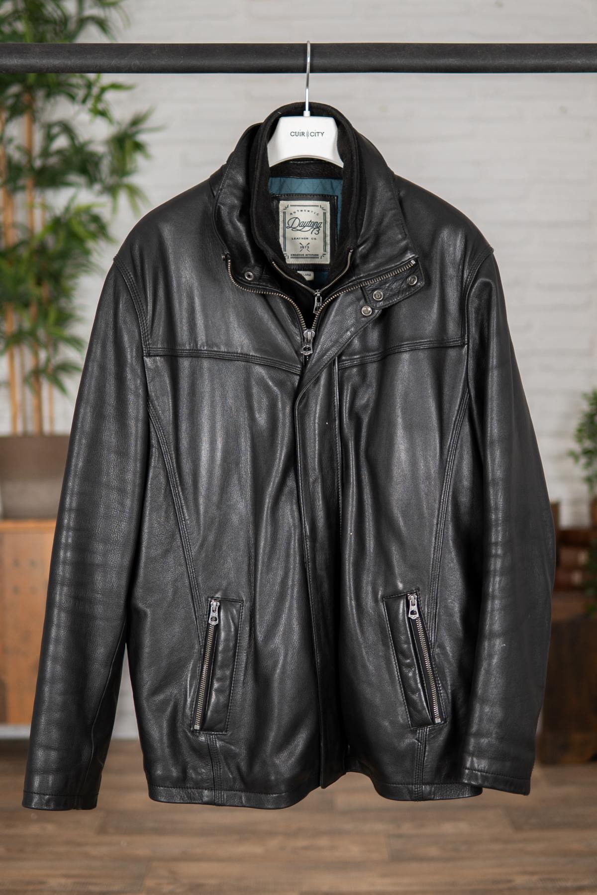 Cowhide leather jacket with facing VINT00083 - Image n°1