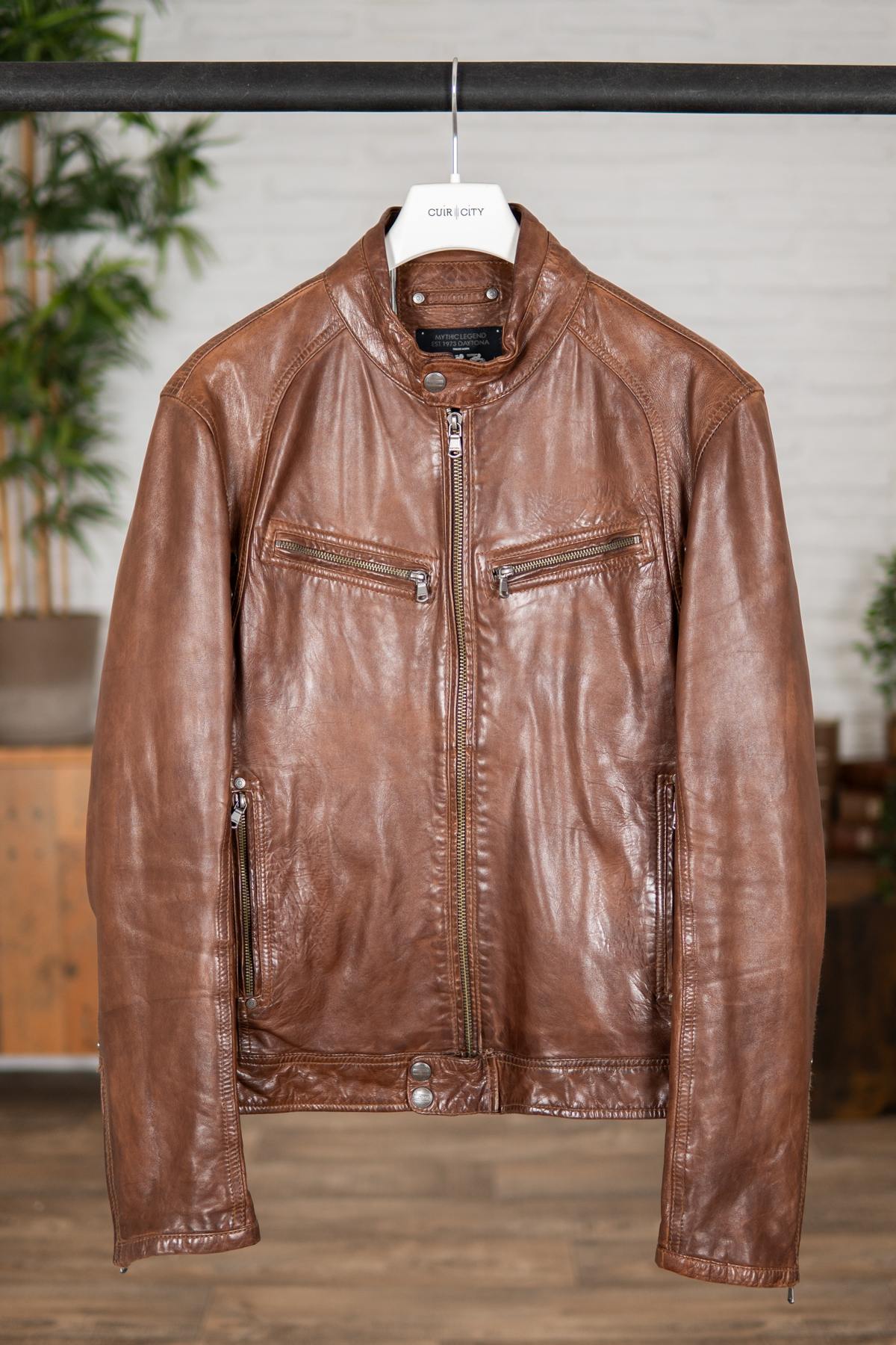 Slim fit biker collar jacket - Image n°1