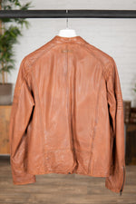 Trendy cognac biker collar jacket - Image n°2