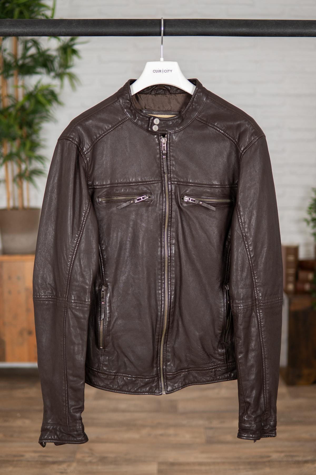 Dark brown round neck jacket - Image n°1