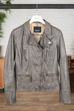 Gray Biker Jacket for Women in Leather - Image n°1