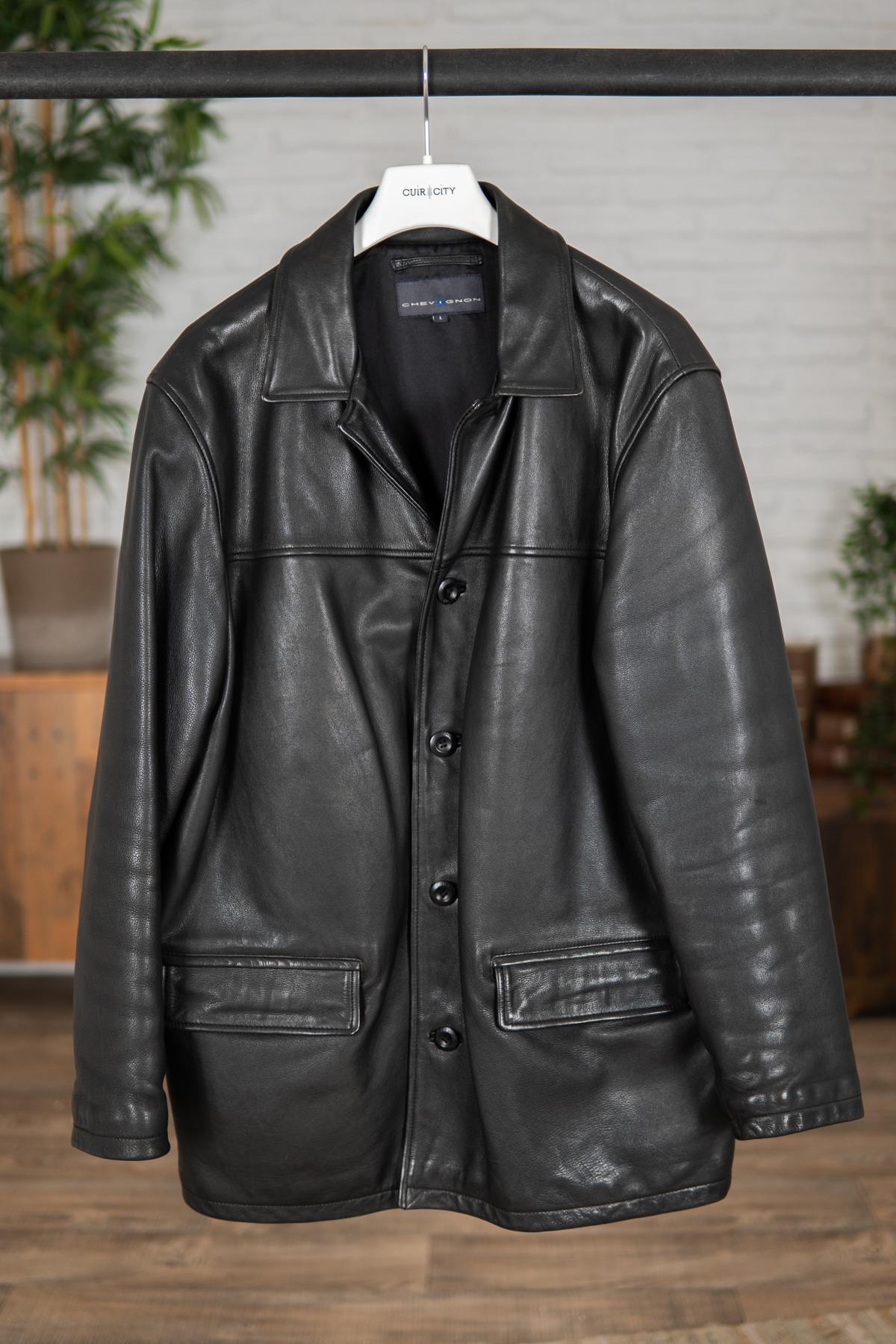 Black Cowhide Coat for Men - Image n°1