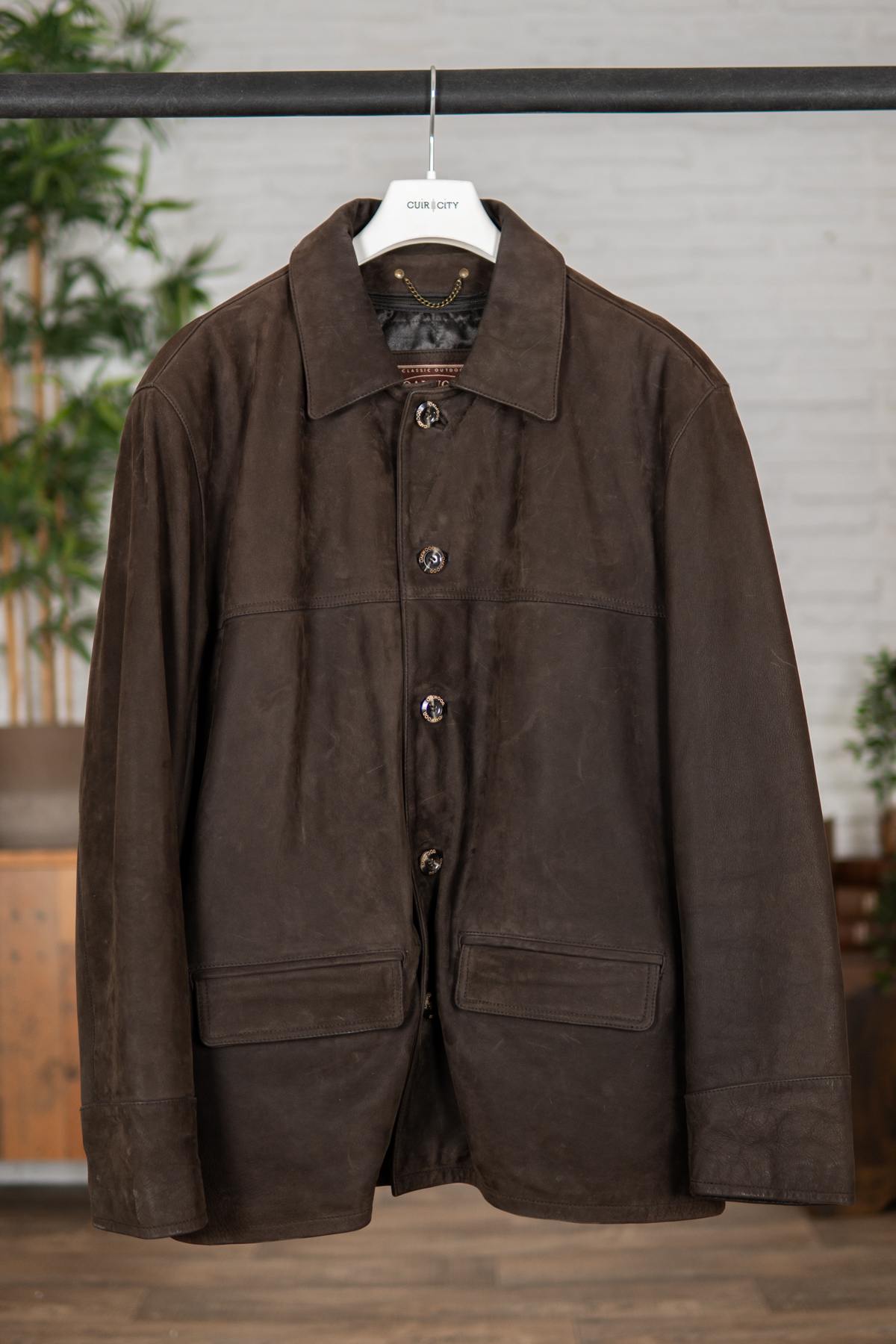 Brown mid-length nubuck jacket - Image n°1