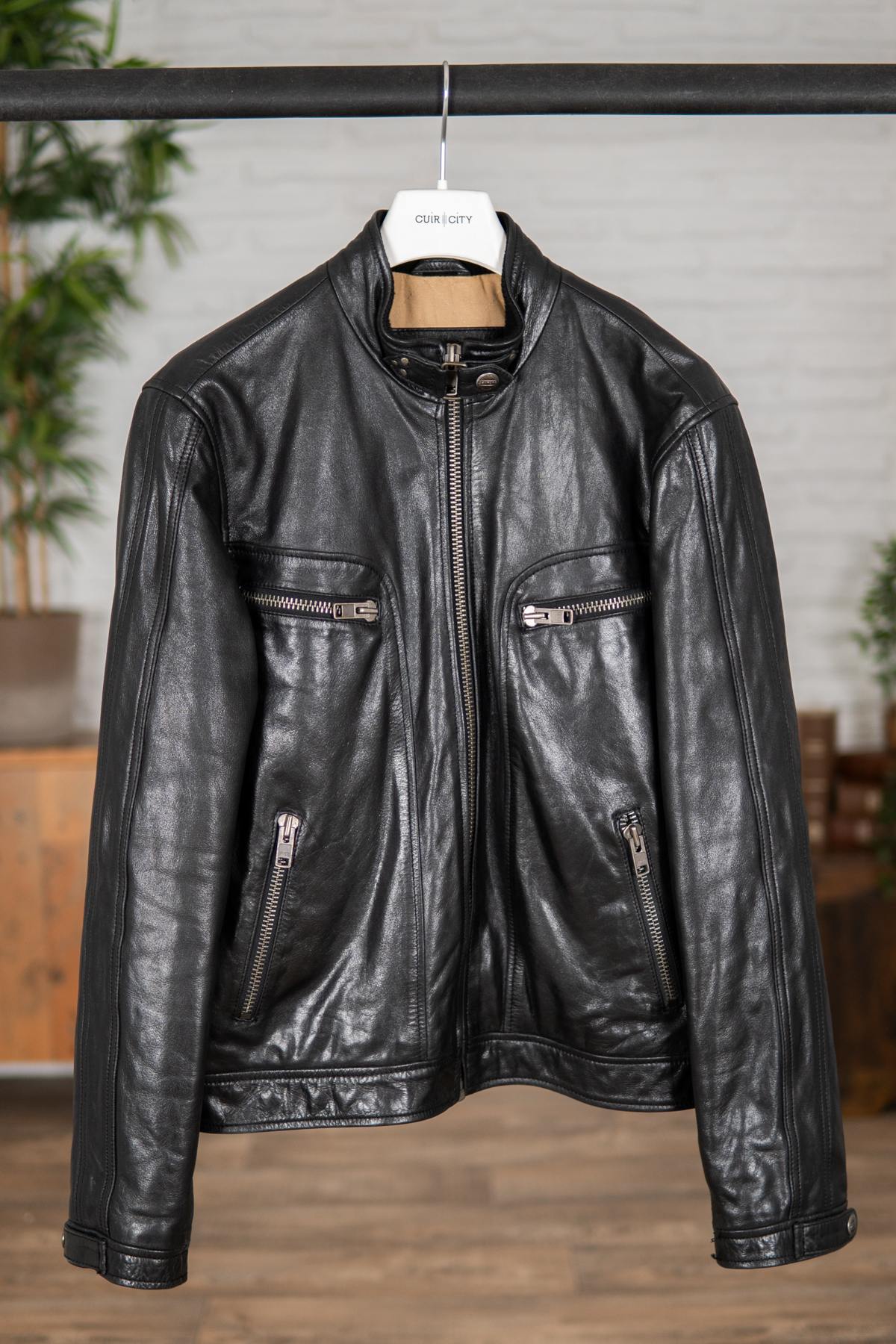 Biker-style buffalo leather jacket - Image n°1