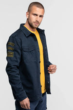 Navy blue military style cotton shirt - Image n°2