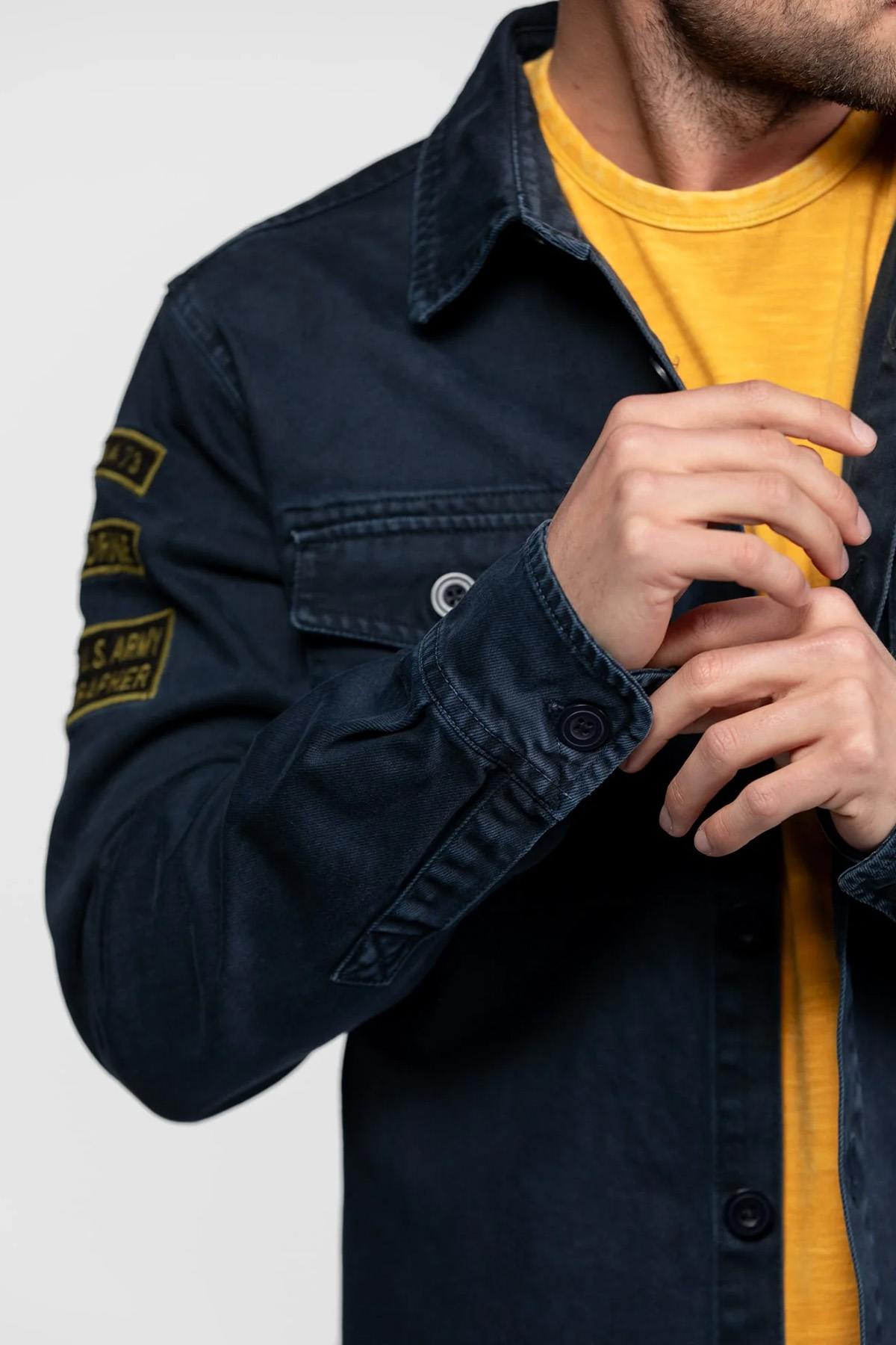 Navy blue military style cotton shirt - Image n°4