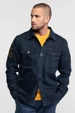 Navy blue military style cotton shirt - Image n°1
