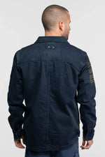 Navy blue military style cotton shirt - Image n°3