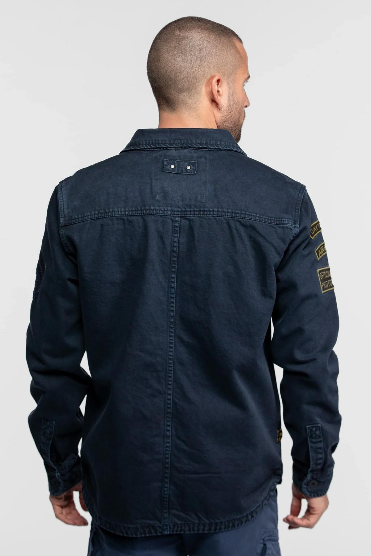 Navy blue military style cotton shirt - Image n°3