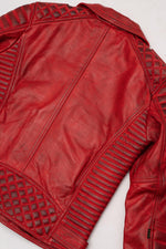 Red aged effect Biker Jacket in cowhide leather - Image n°11