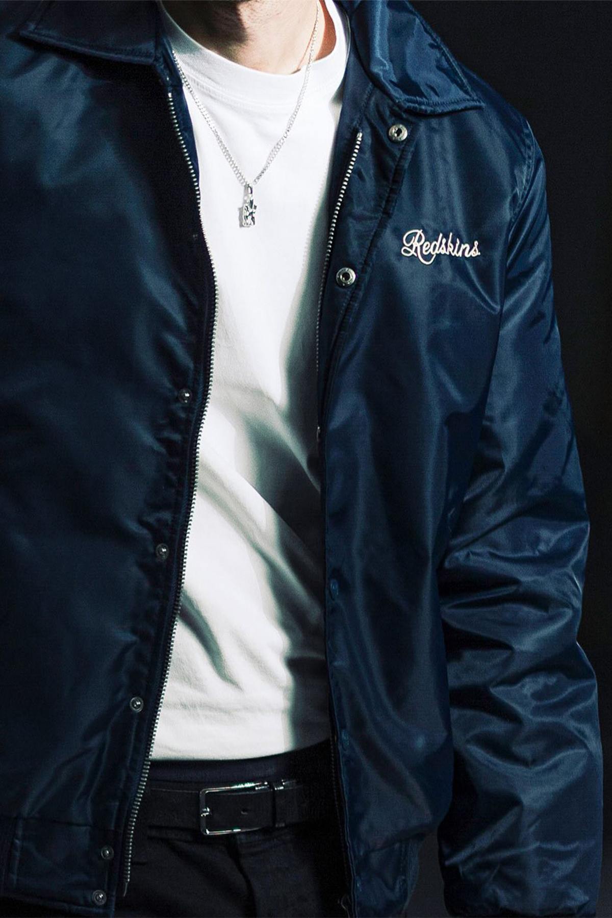 Navy blue teddy jacket with Japanese-inspired shirt collar - Image n°3