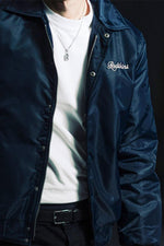 Navy blue teddy jacket with Japanese-inspired shirt collar - Image n°3