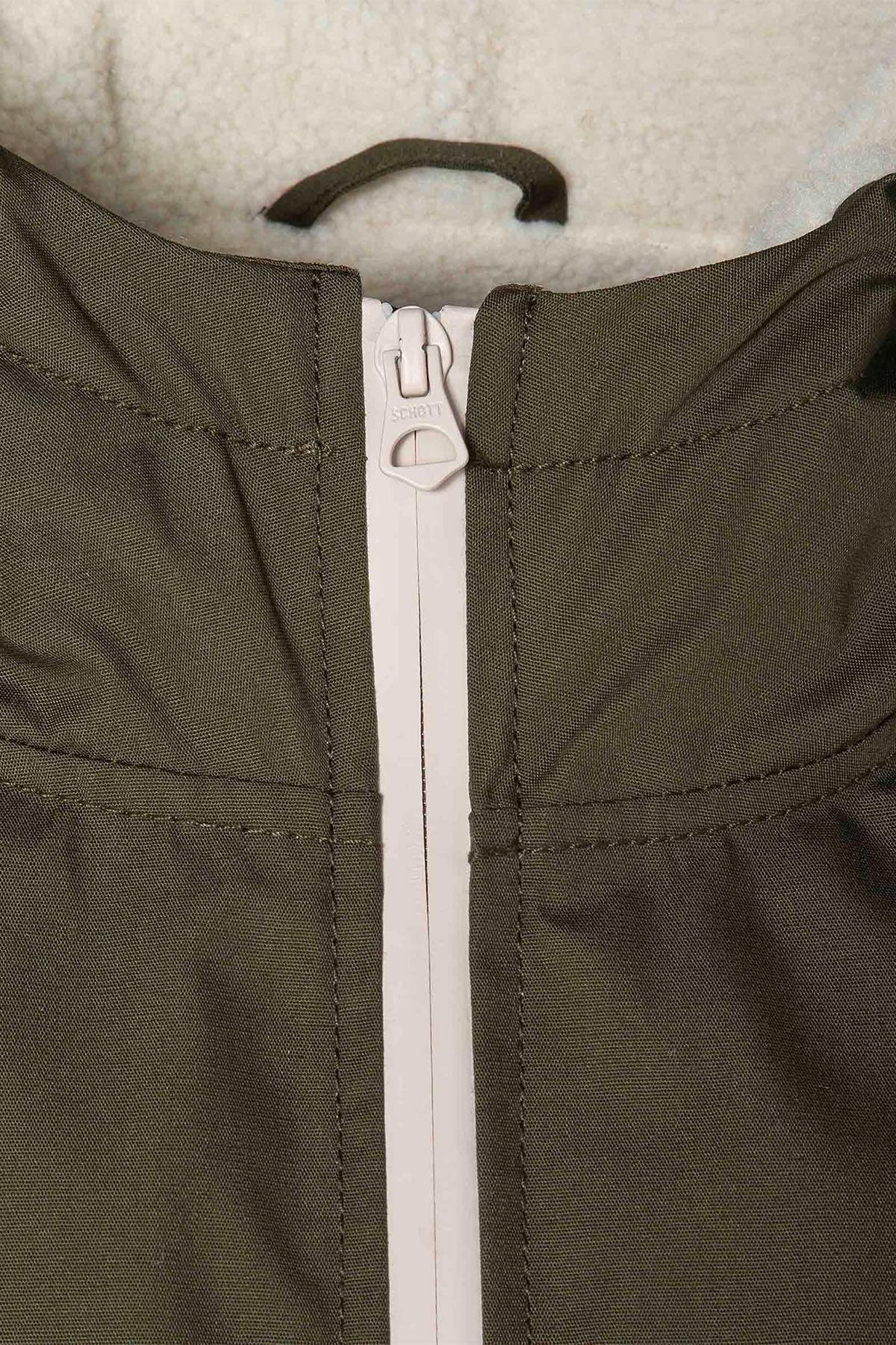 Long dark khaki parka with sherpa lining - Image n°3