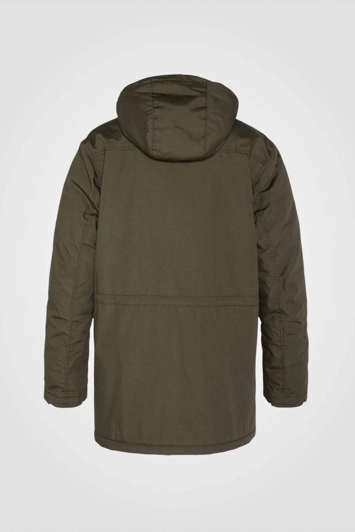 Long dark khaki parka with sherpa lining - Image n°2