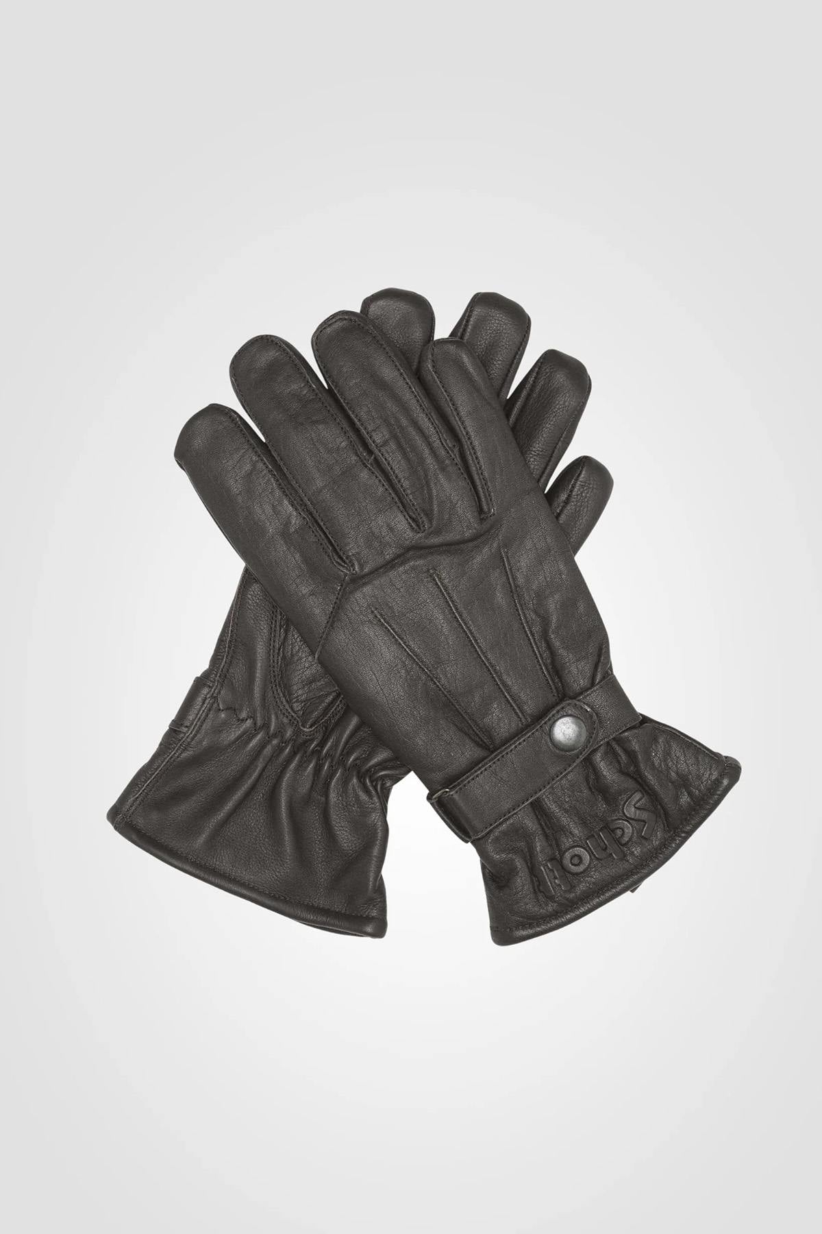 Brown buffalo leather snap gloves - Image n°1