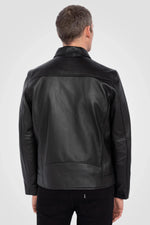 Black leather jacket with shirt collar - Image n°2