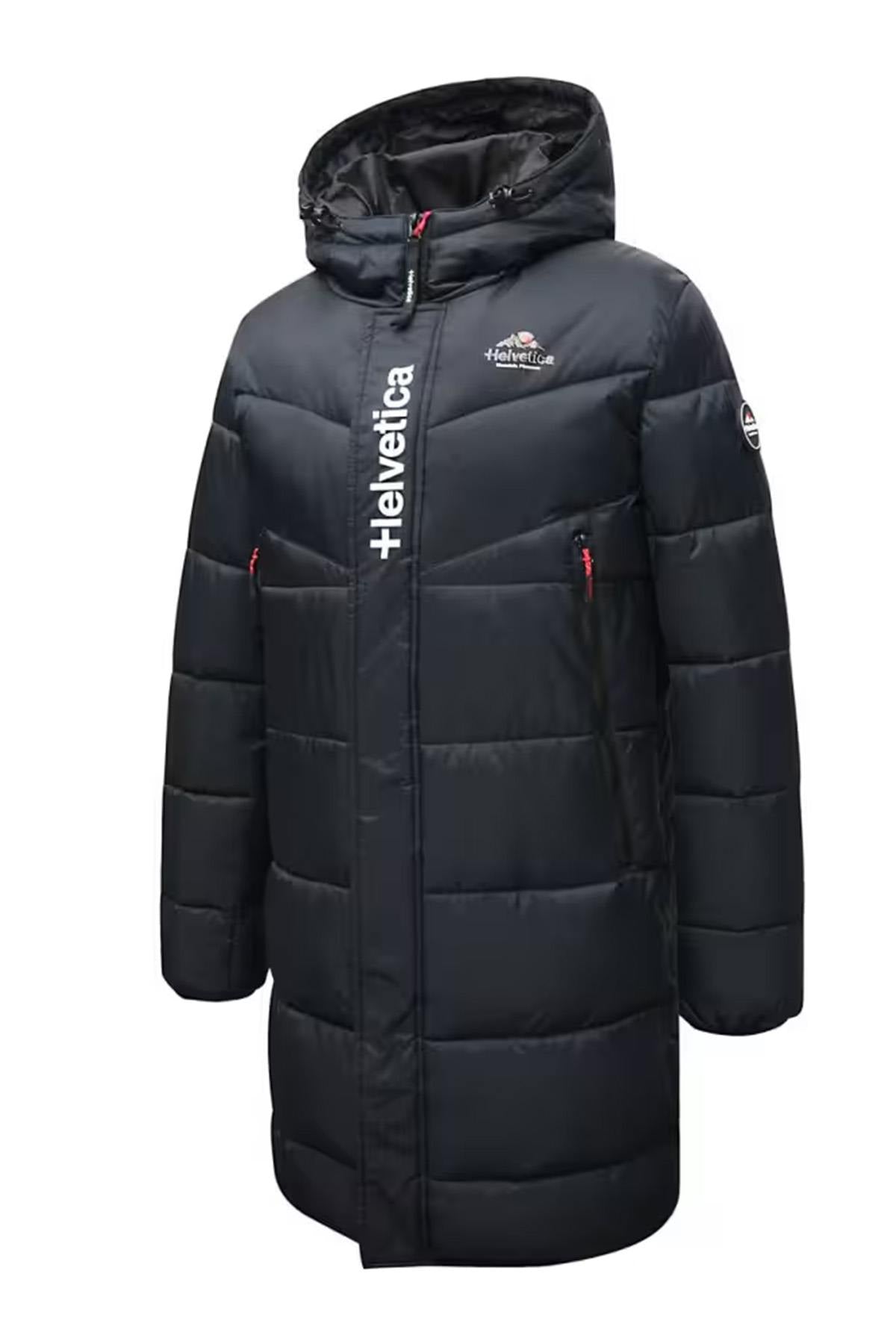 Long navy blue hooded parka - Image n°4