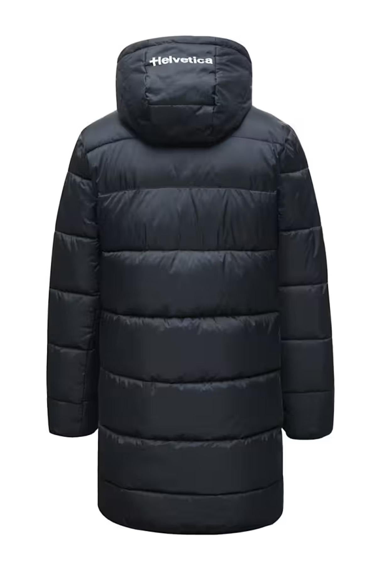 Long navy blue hooded parka - Image n°2