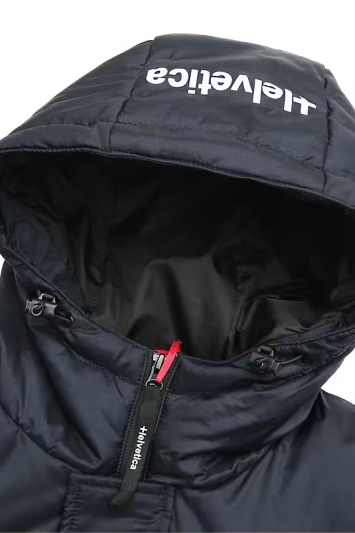 Long navy blue hooded parka - Image n°3