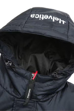 Long navy blue hooded parka - Image n°3