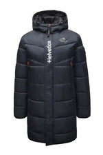 Long navy blue hooded parka - Image n°1
