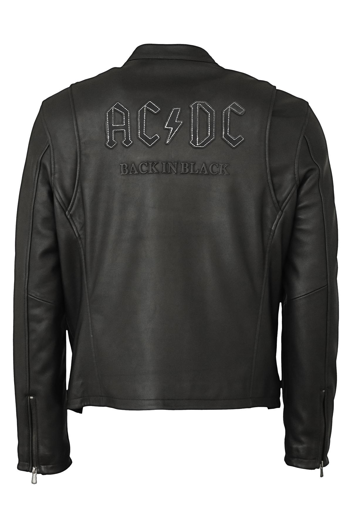 AC/DC Licensed Biker Collar Leather Jacket - Image n°5
