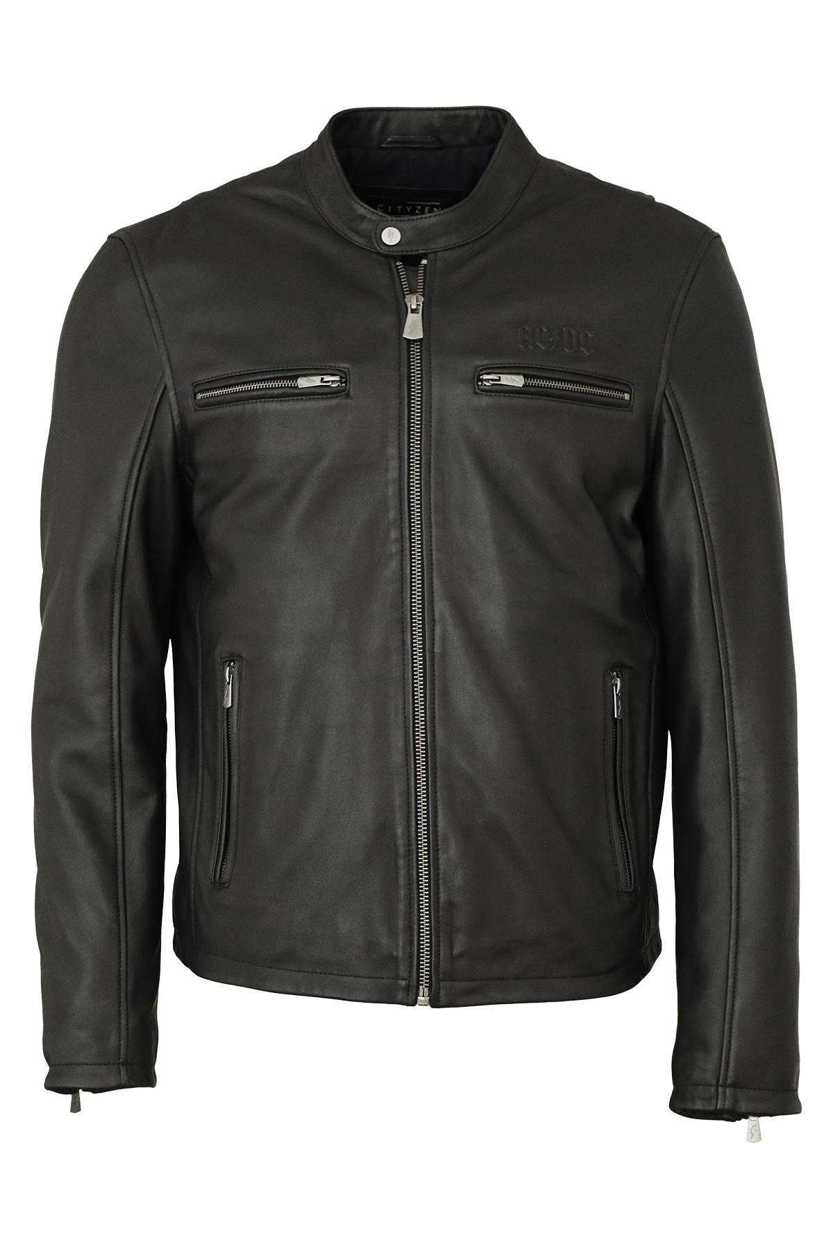 AC/DC Licensed Biker Collar Leather Jacket - Image n°4