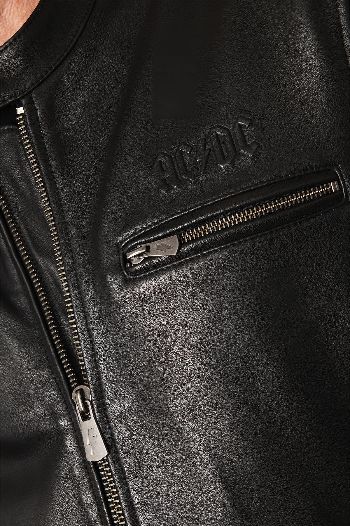 AC/DC Licensed Biker Collar Leather Jacket - Image n°9