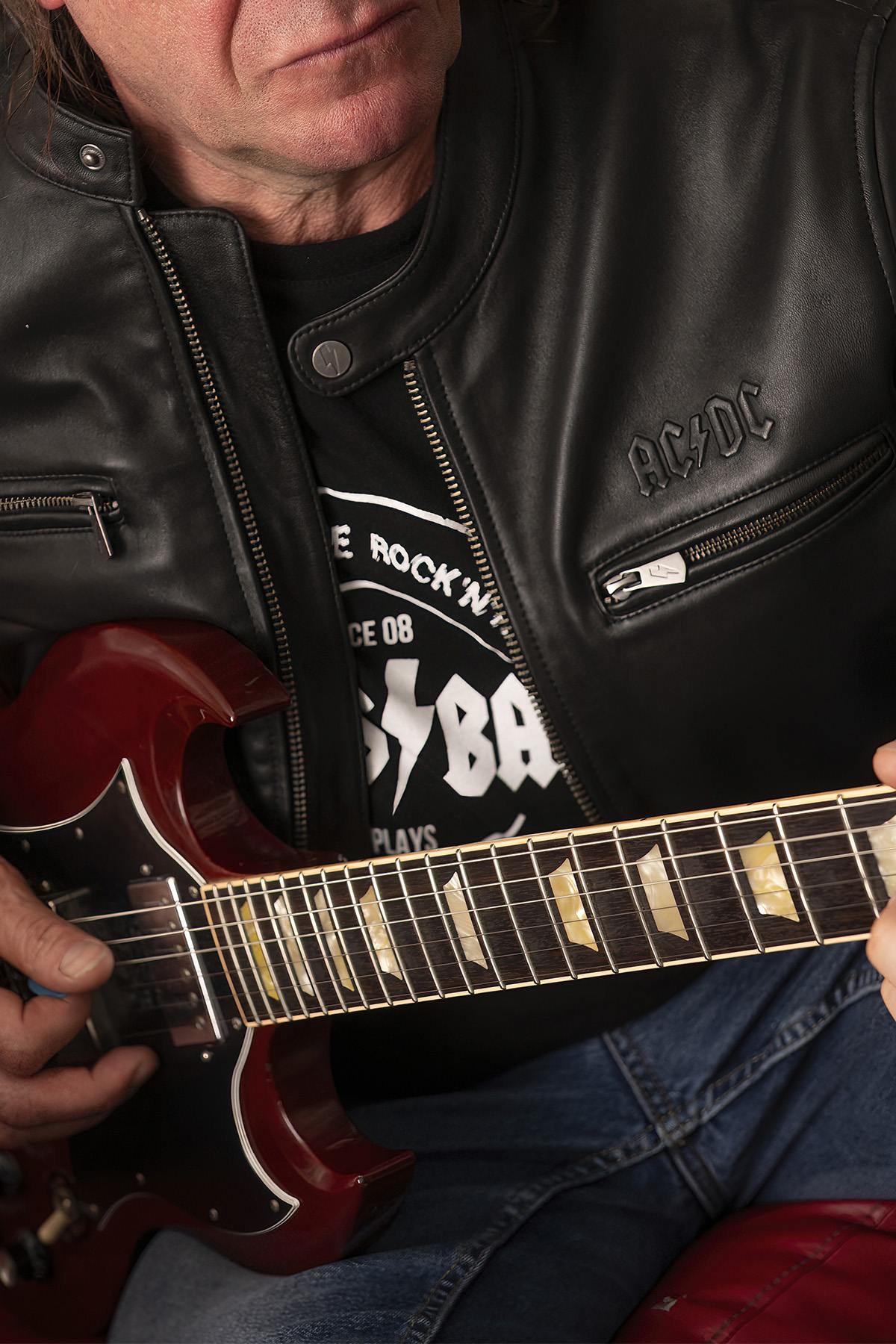 AC/DC Licensed Biker Collar Leather Jacket - Image n°1