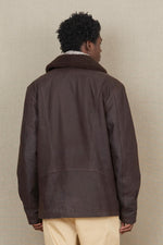 Brown leather jacket with sheepskin shawl collar - Image n°2