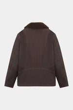 Brown leather jacket with sheepskin shawl collar - Image n°8
