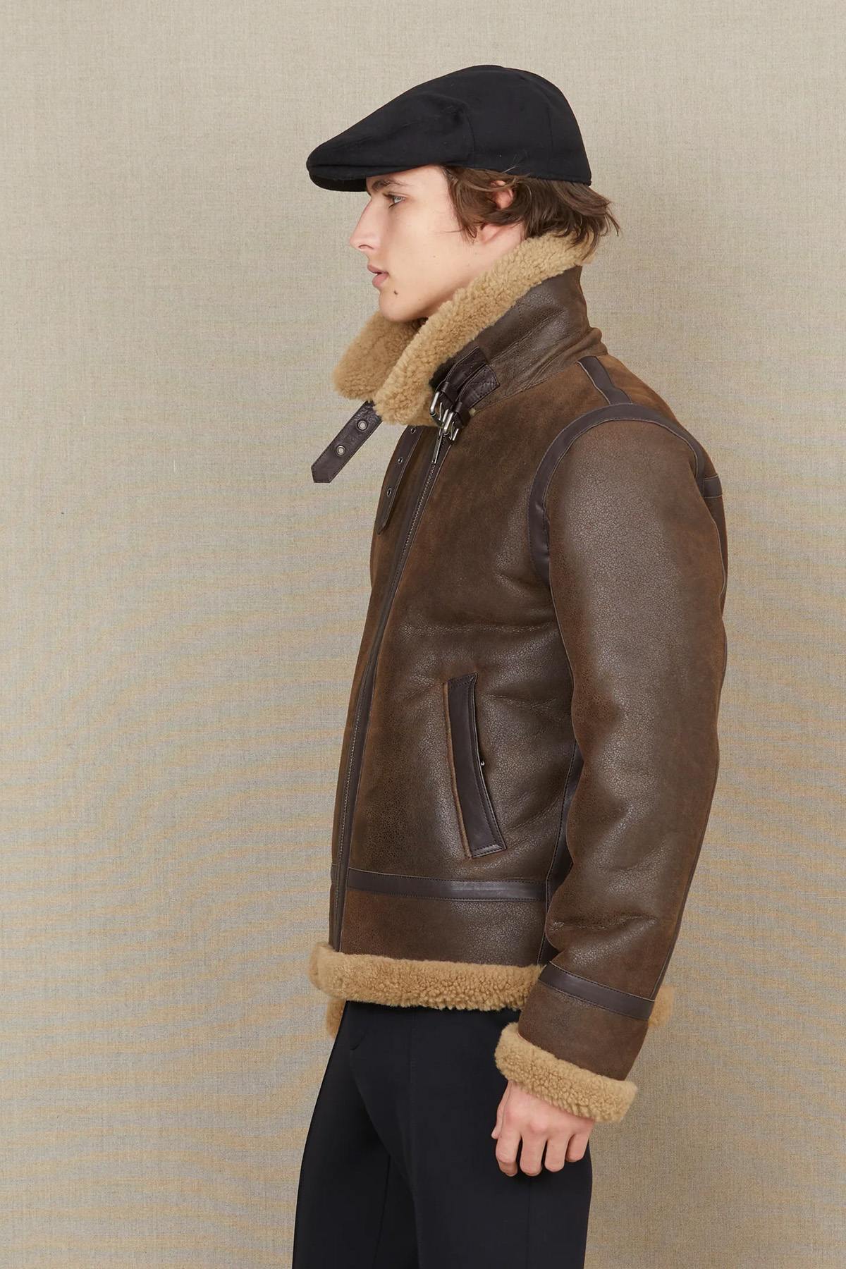 Brown bomber jacket inspired by the famous B-3 jacket - Image n°6