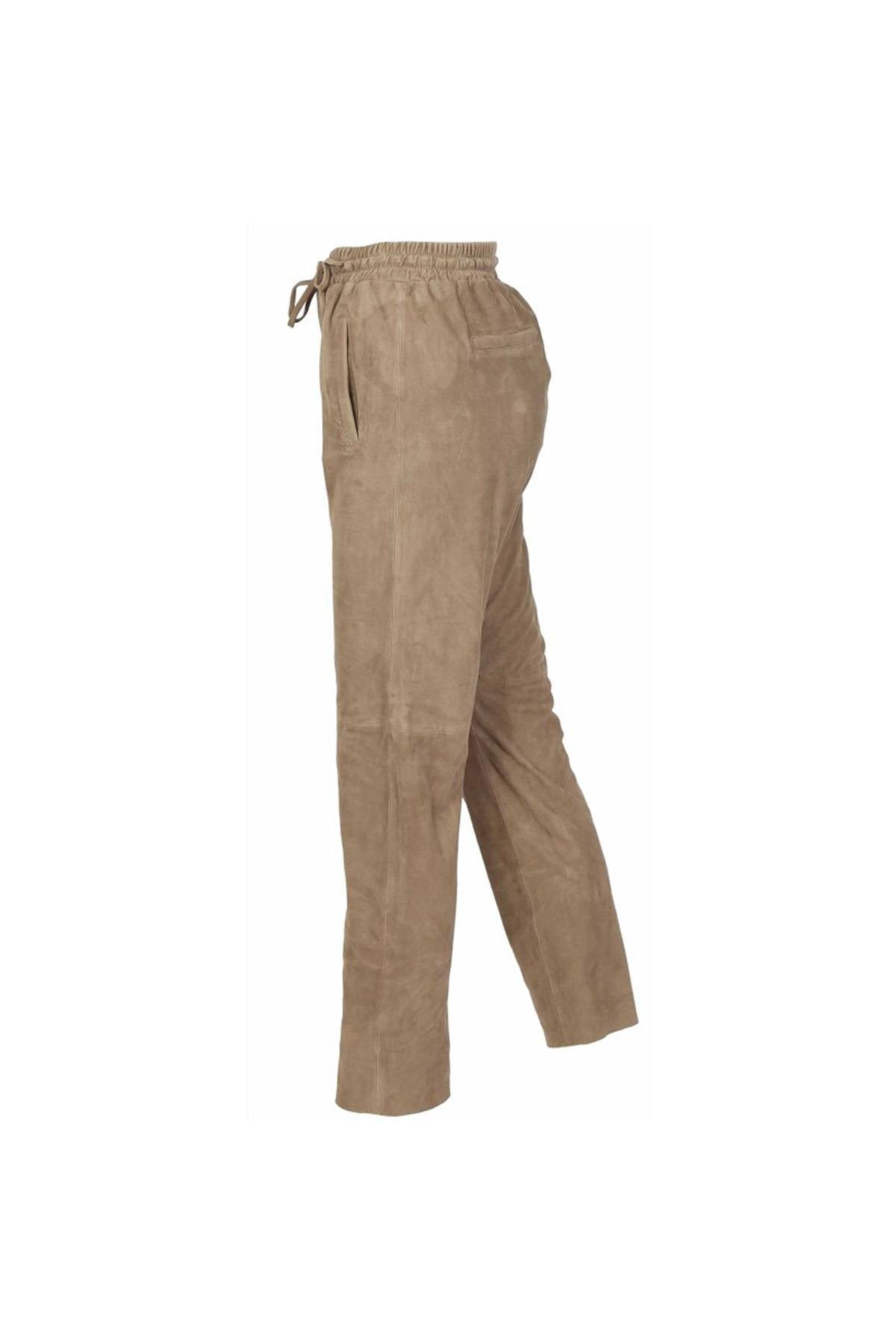Light brown suede leather joggers - Image n°4
