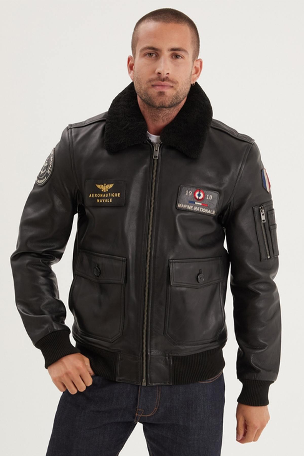 Black leather jacket of the French Navy - Image n°4