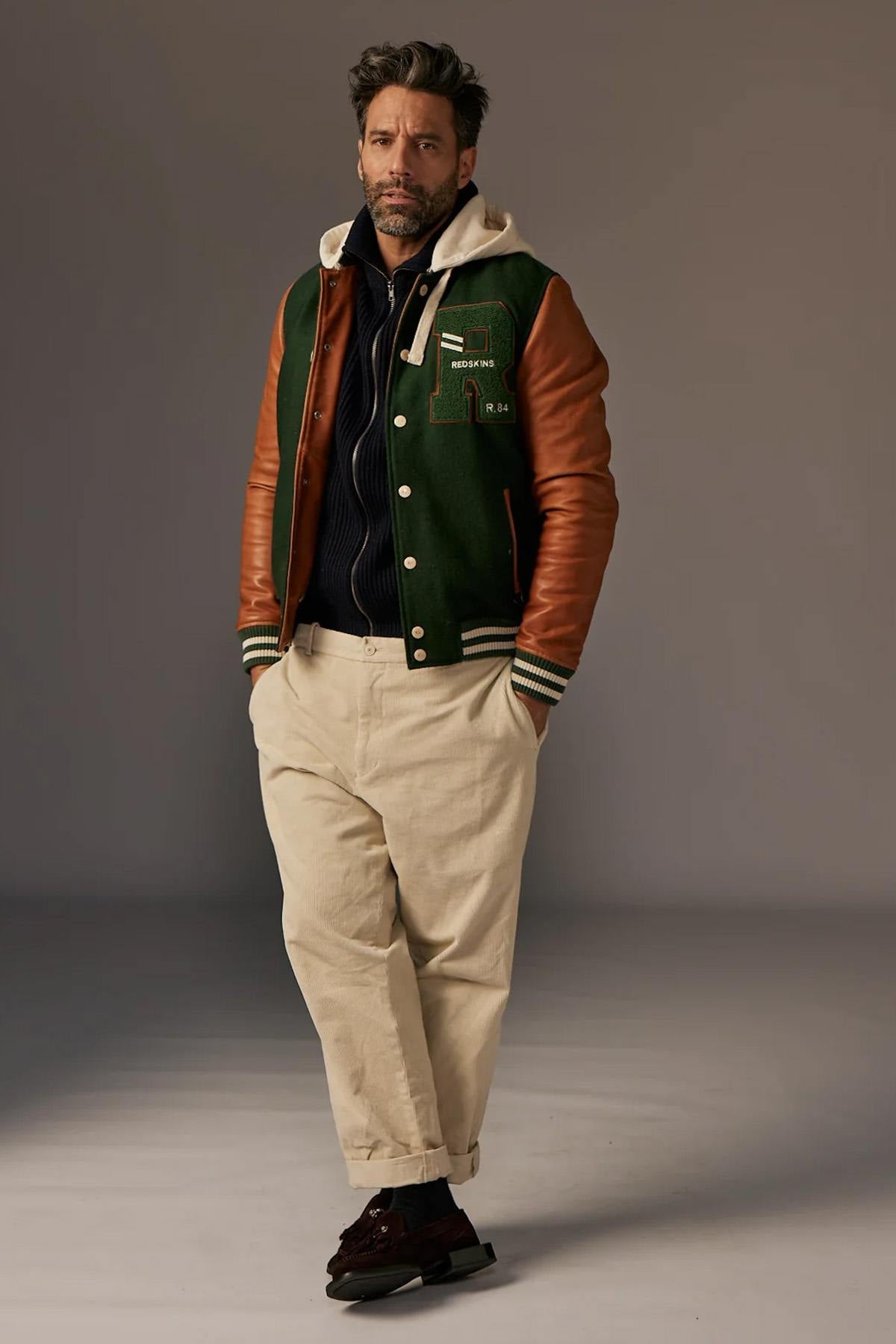 Redskins' varsity jacket: forest green wool and cognac lambskin. - Image n°7