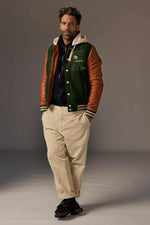 Redskins' varsity jacket: forest green wool and cognac lambskin. - Image n°7