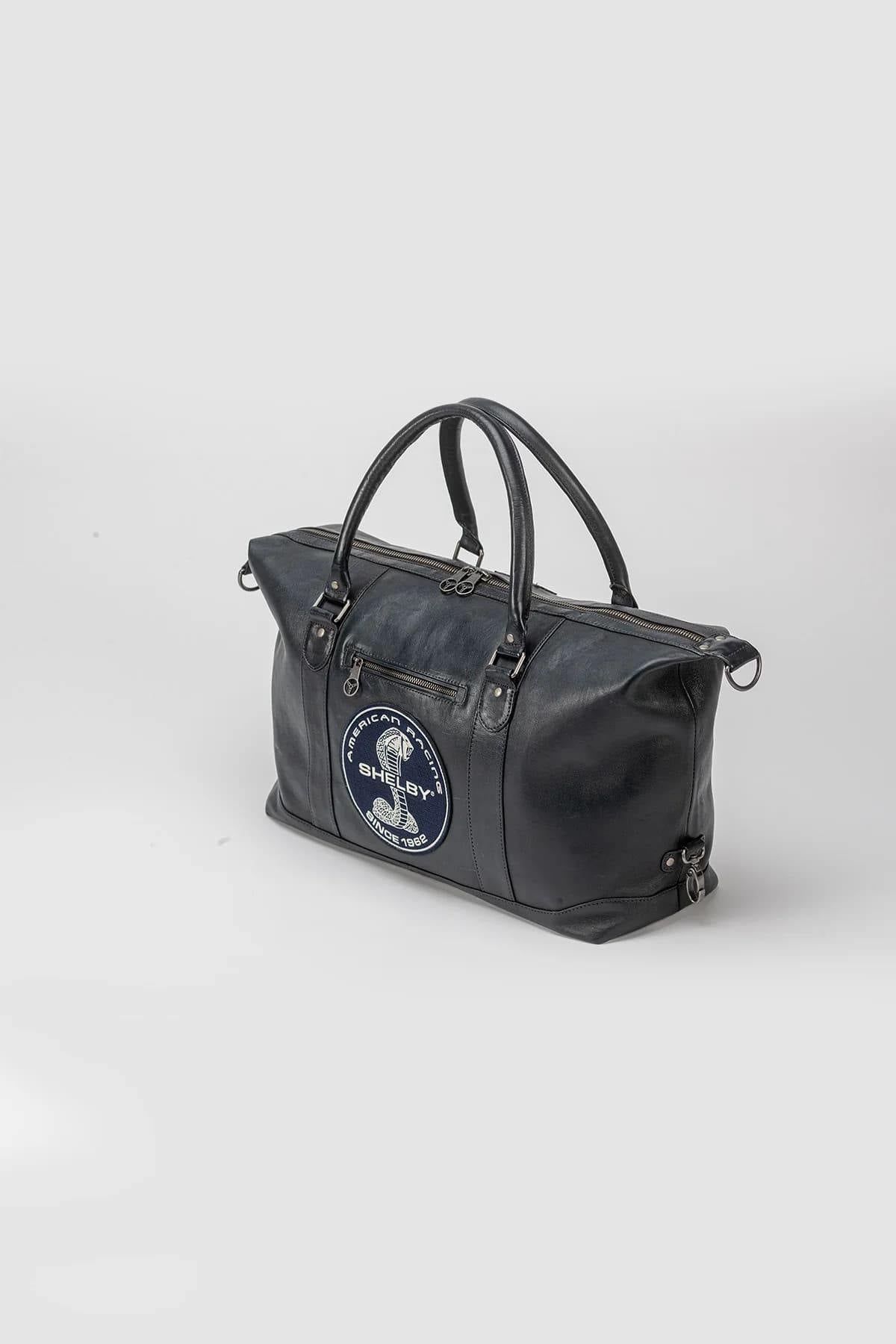 Navy Blue Leather Travel Bag with Shelby Logo - Image n°4