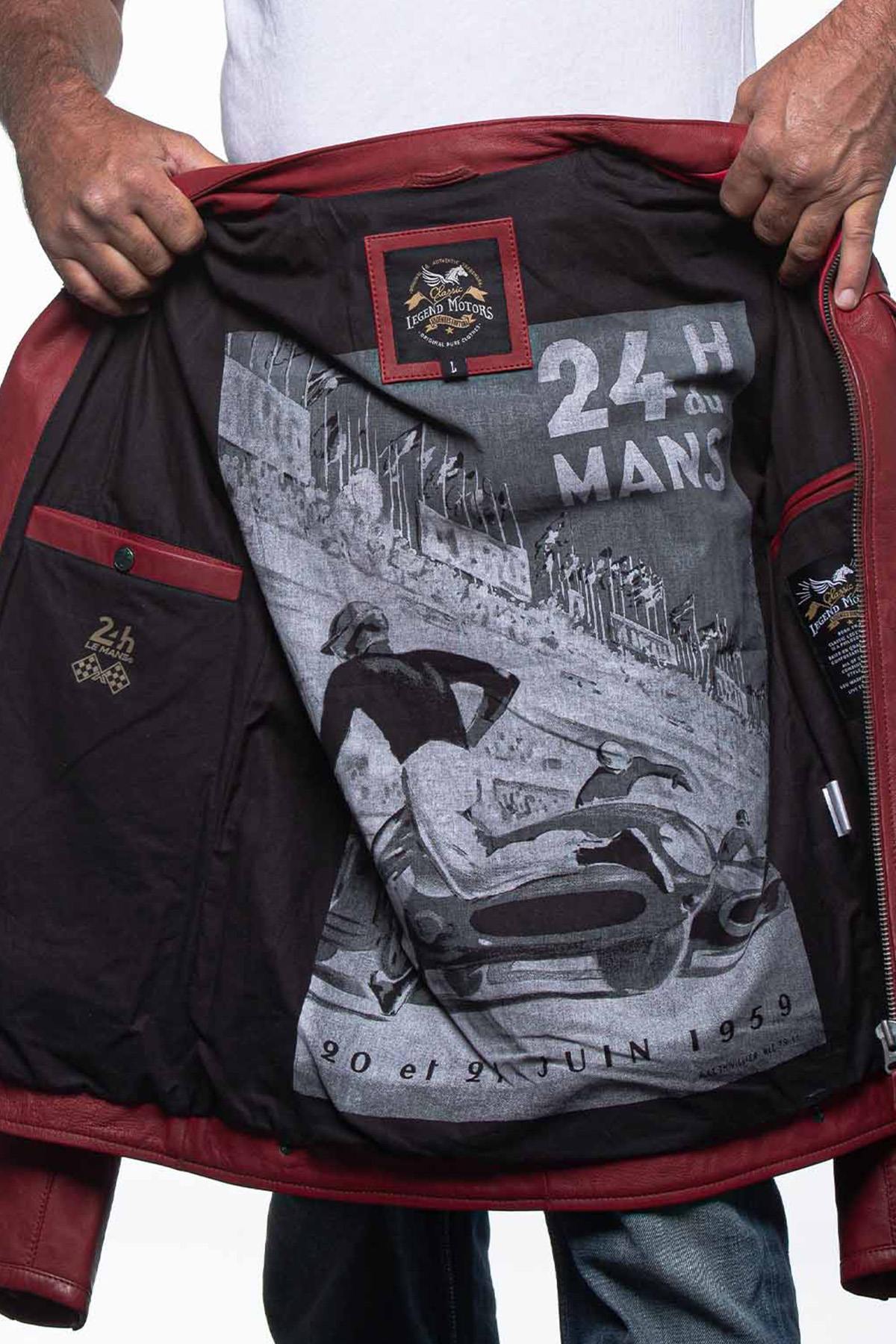 Red racing leather jacket with biker collar - Image n°4