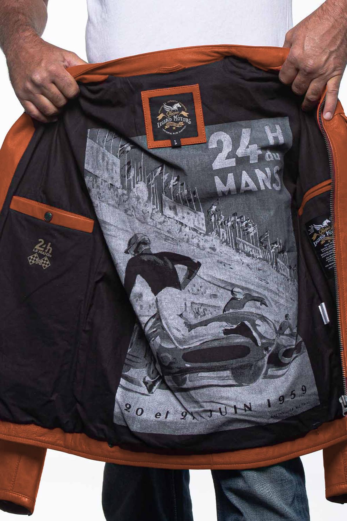 Orange racing biker collar leather jacket - Image n°3