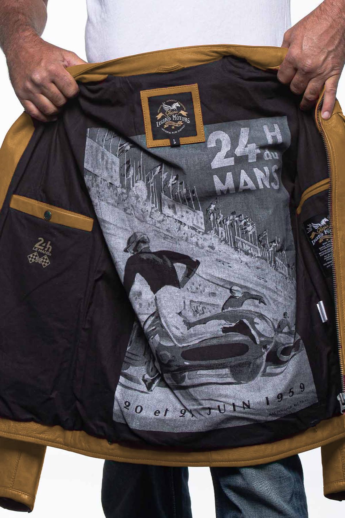 Yellow racing biker collar leather jacket - Image n°4
