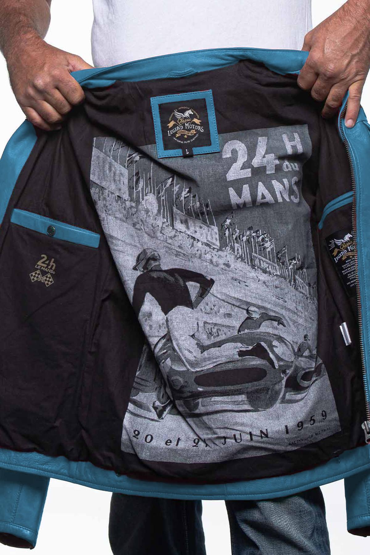 Ocean blue racing biker collar leather jacket - Image n°5