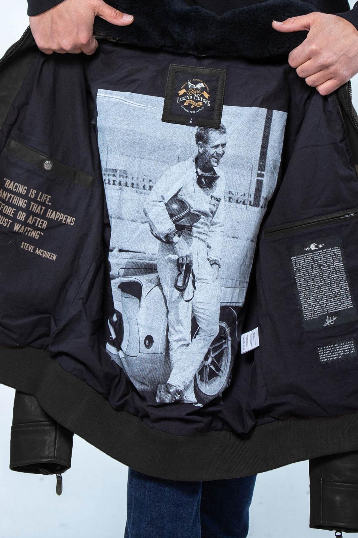 Steve McQueen black leather jacket with fur collar - Image n°4