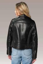 Black rock style leather jacket for women - Image n°2