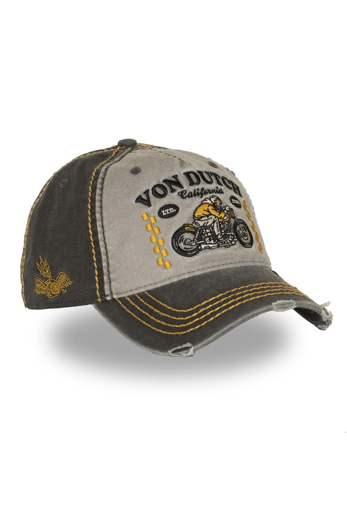 Grey and yellow cotton cap with biker logo - Image n°4