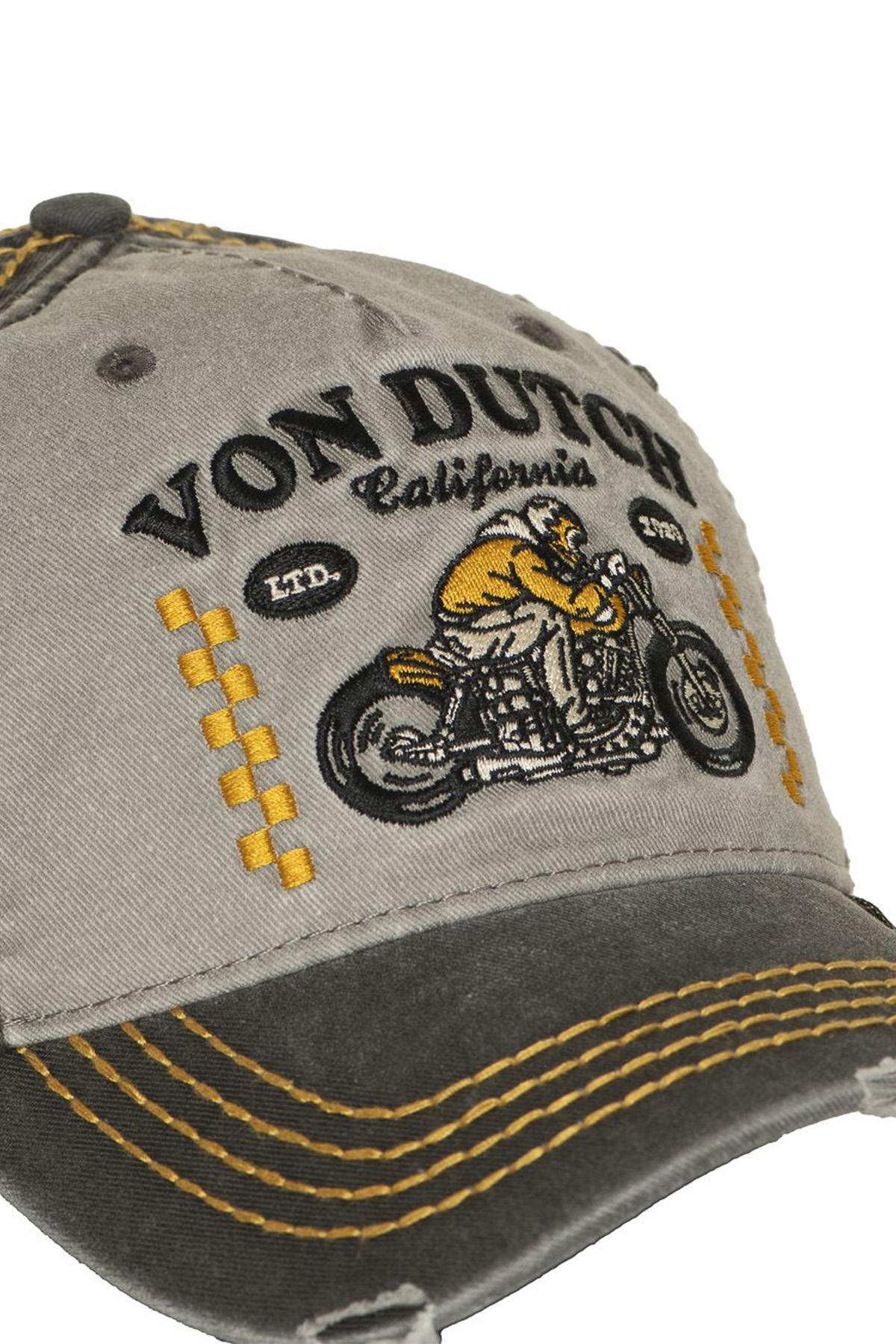 Grey and yellow cotton cap with biker logo - Image n°2