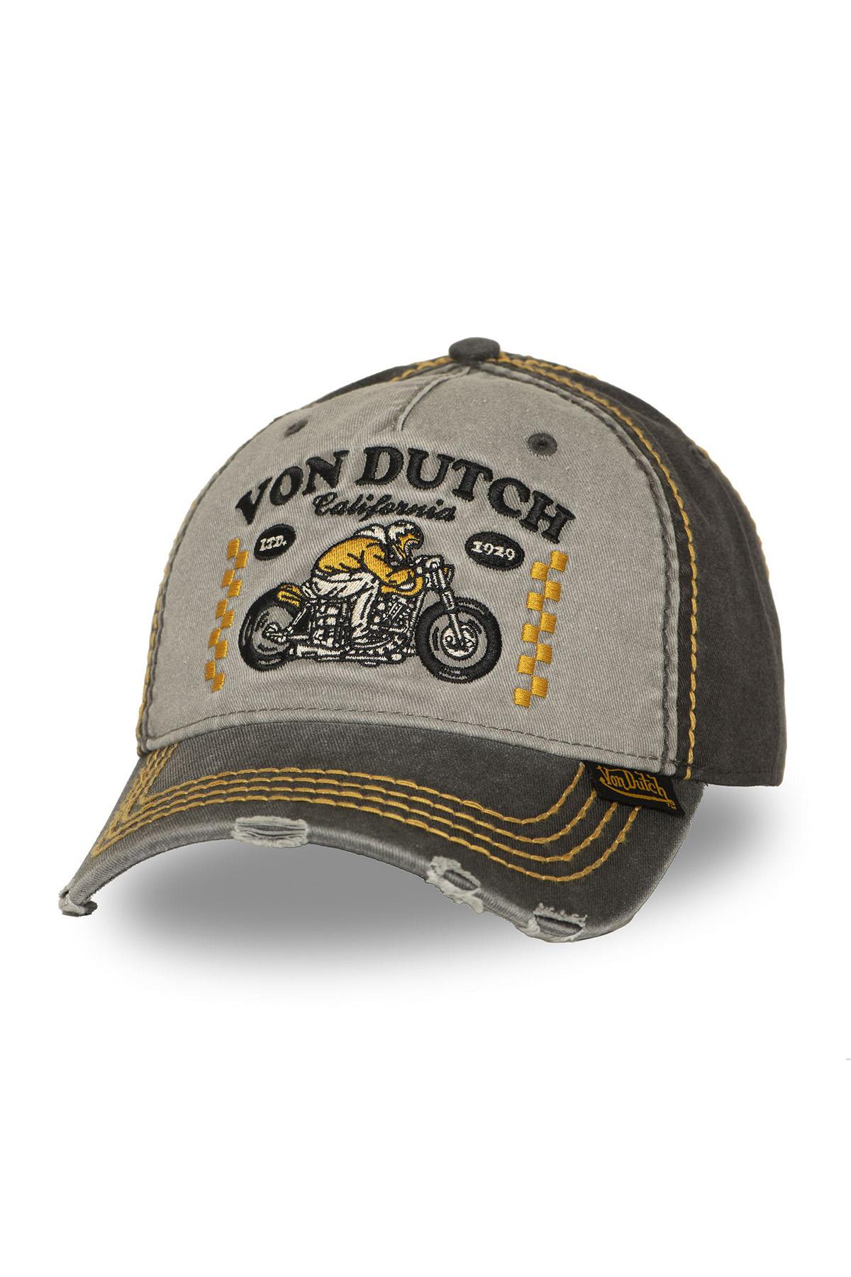 Grey and yellow cotton cap with biker logo - Image n°1