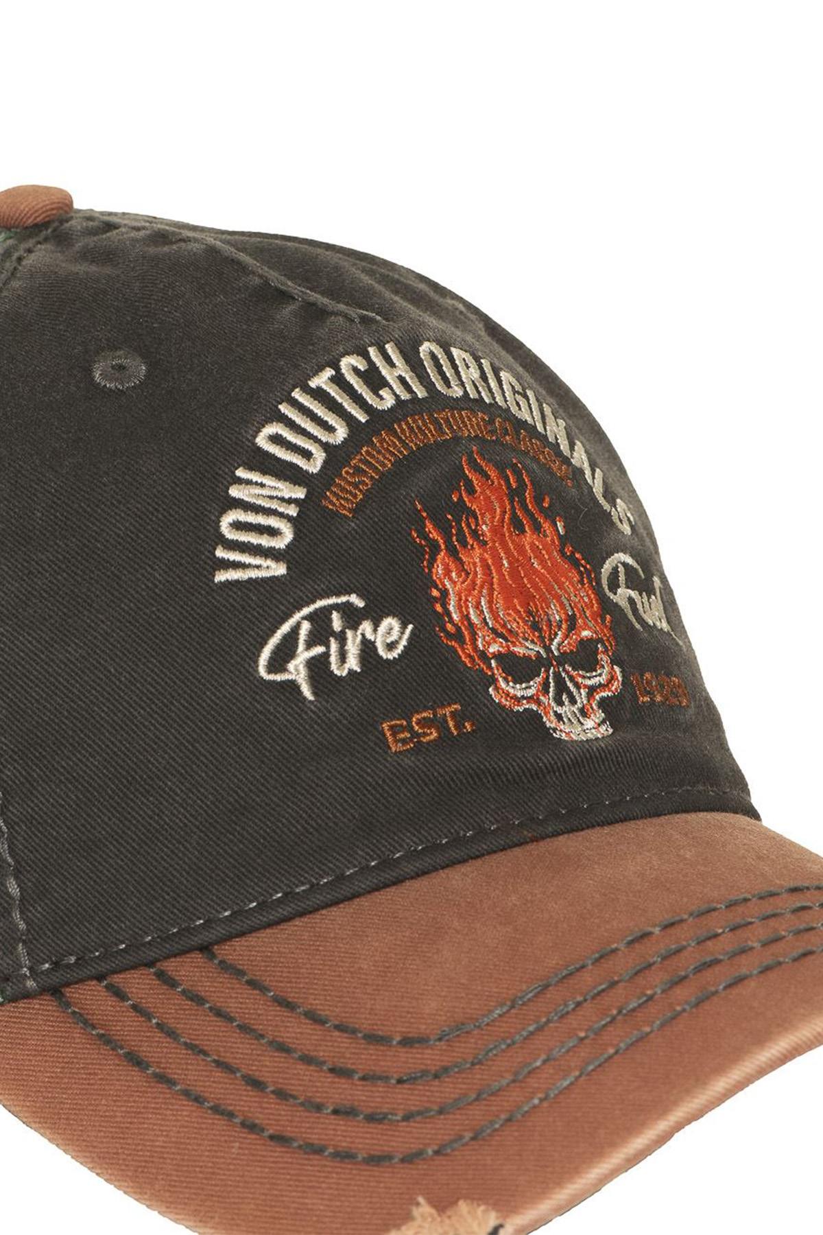 Tricolor cotton cap with flaming skull logo - Image n°5