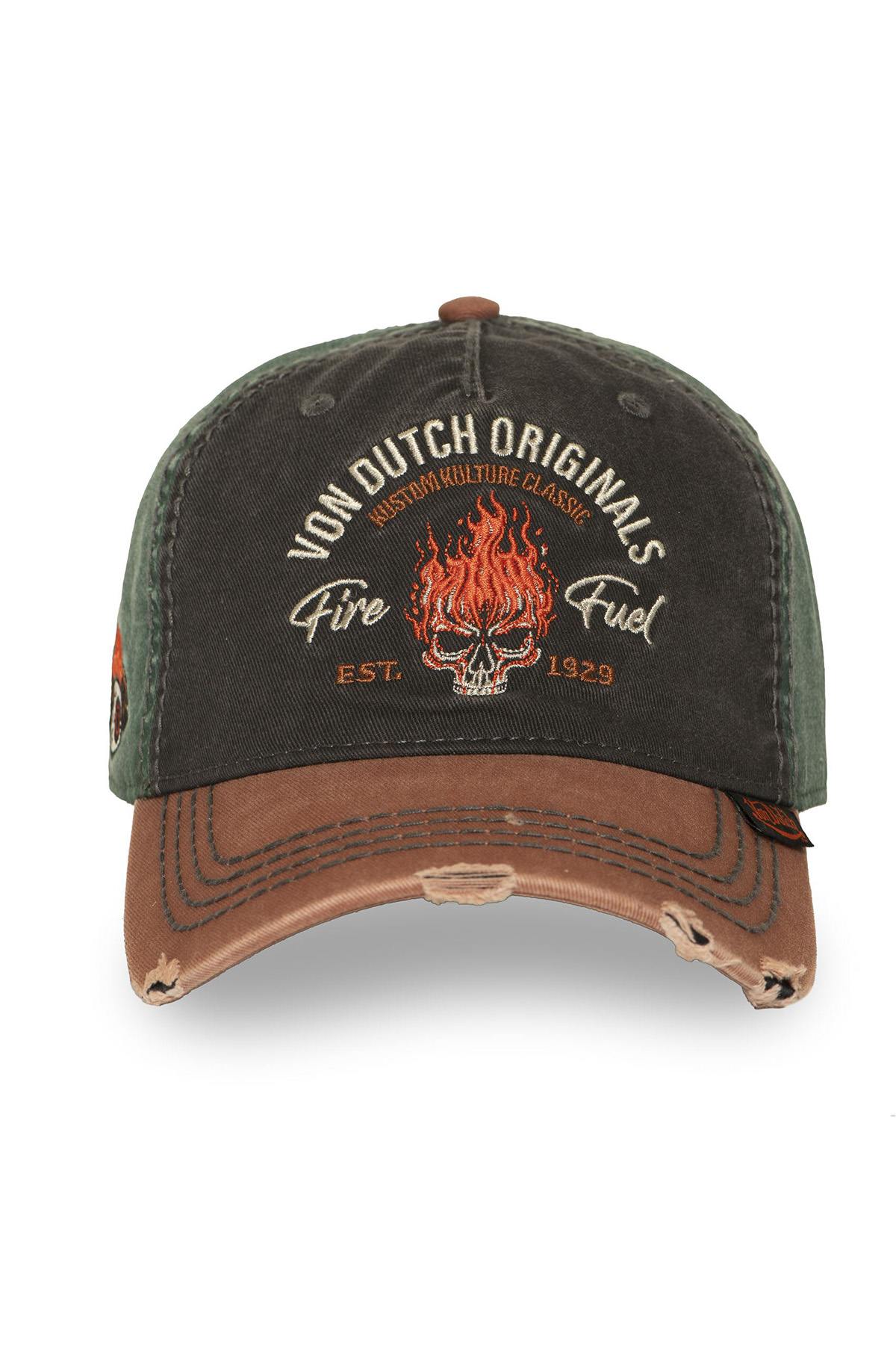Tricolor cotton cap with flaming skull logo - Image n°2